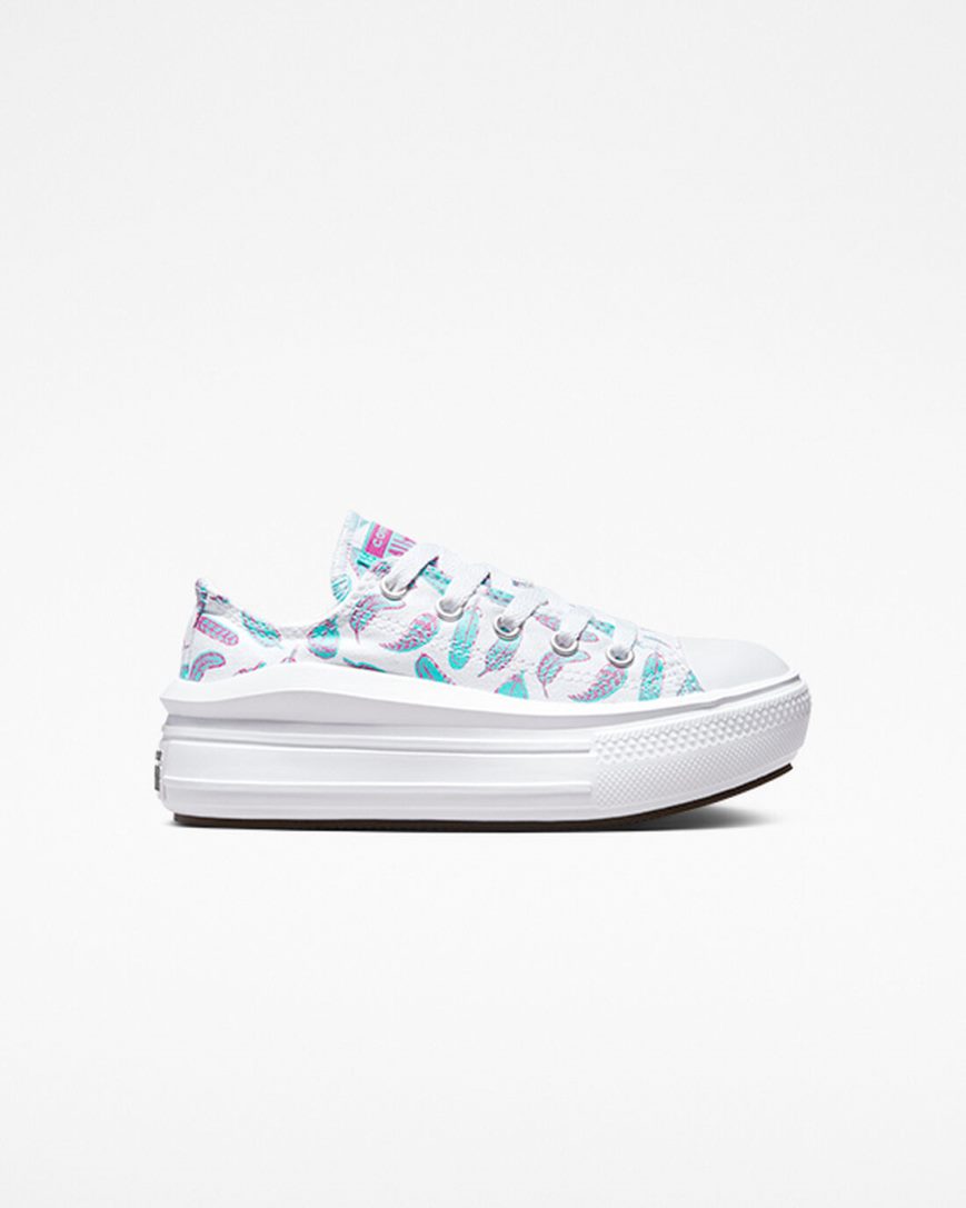 Zapatos Plataforma Converse Chuck Taylor All Star Move Feathers Bajas Niña Blancas Turquesa Claro | PE 7P4LW8